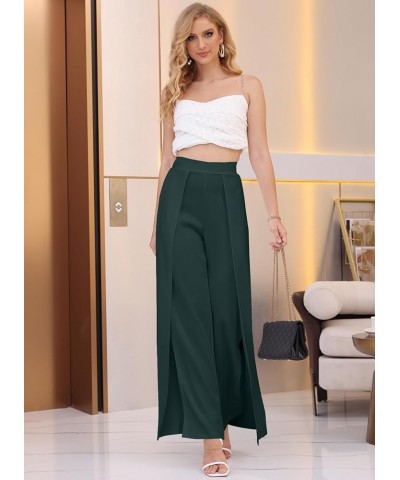 Women's Casual Loose Fit High Waisted Elastic Waist Wide Leg Palazzo Pants Trousers Long Pants A-dark Green $16.40 Pants