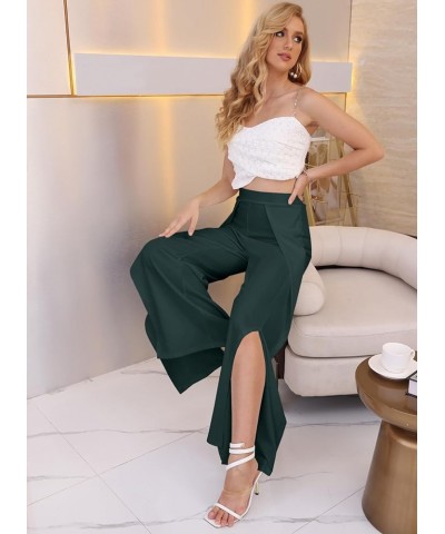 Women's Casual Loose Fit High Waisted Elastic Waist Wide Leg Palazzo Pants Trousers Long Pants A-dark Green $16.40 Pants