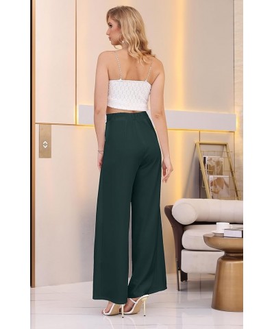 Women's Casual Loose Fit High Waisted Elastic Waist Wide Leg Palazzo Pants Trousers Long Pants A-dark Green $16.40 Pants