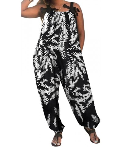 Wonens Plus Size Overalls Spaghetti Strap Baggy Romper Harem Wide Leg Jumpsuit With Pockets Z-black Tree $24.48 Jumpsuits