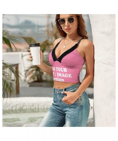 Custom V-Neck Top Yoga Strap Tank Top Custom Sports Bra Add Image Text Logo Personalized Custom Design Pink $9.17 Lingerie