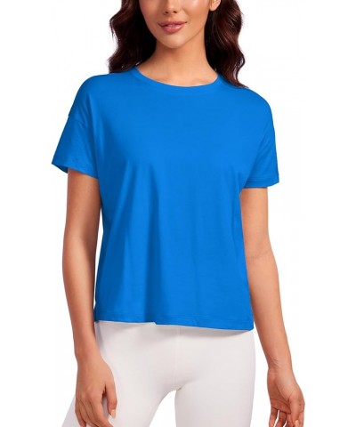 Pima Cotton Short Sleeve Workout Tops for Women Loose Basic T-Shirt Athletic Gym Casual Tee Shirts Sparkle Blue $14.21 Active...