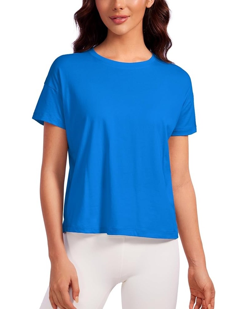 Pima Cotton Short Sleeve Workout Tops for Women Loose Basic T-Shirt Athletic Gym Casual Tee Shirts Sparkle Blue $14.21 Active...