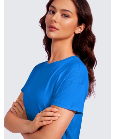 Pima Cotton Short Sleeve Workout Tops for Women Loose Basic T-Shirt Athletic Gym Casual Tee Shirts Sparkle Blue $14.21 Active...