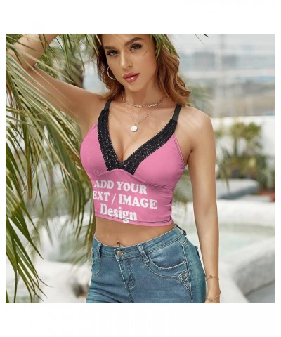 Custom V-Neck Top Yoga Strap Tank Top Custom Sports Bra Add Image Text Logo Personalized Custom Design Pink $9.17 Lingerie