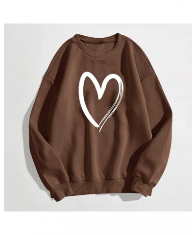 Fashion Women's Warm Sweatshirt Casual Long Sleeve O Neck Soft Love Heart Printed Shirt Ladies Winter Yoga Apparel Brown $3.6...