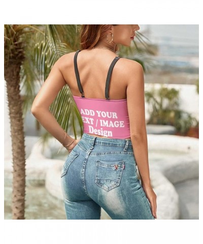 Custom V-Neck Top Yoga Strap Tank Top Custom Sports Bra Add Image Text Logo Personalized Custom Design Pink $9.17 Lingerie