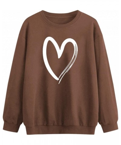 Fashion Women's Warm Sweatshirt Casual Long Sleeve O Neck Soft Love Heart Printed Shirt Ladies Winter Yoga Apparel Brown $3.6...