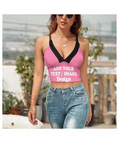 Custom V-Neck Top Yoga Strap Tank Top Custom Sports Bra Add Image Text Logo Personalized Custom Design Pink $9.17 Lingerie