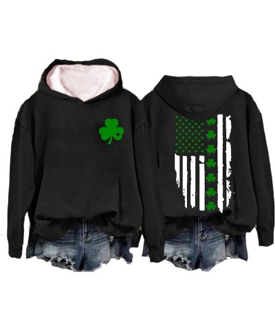 St. Patrick's Day Sweatshirt Women Lucky Clover Print Irish Hoodies Retro Long Sleeve Graphic T-Shirt Pullover Tops 3-black $...