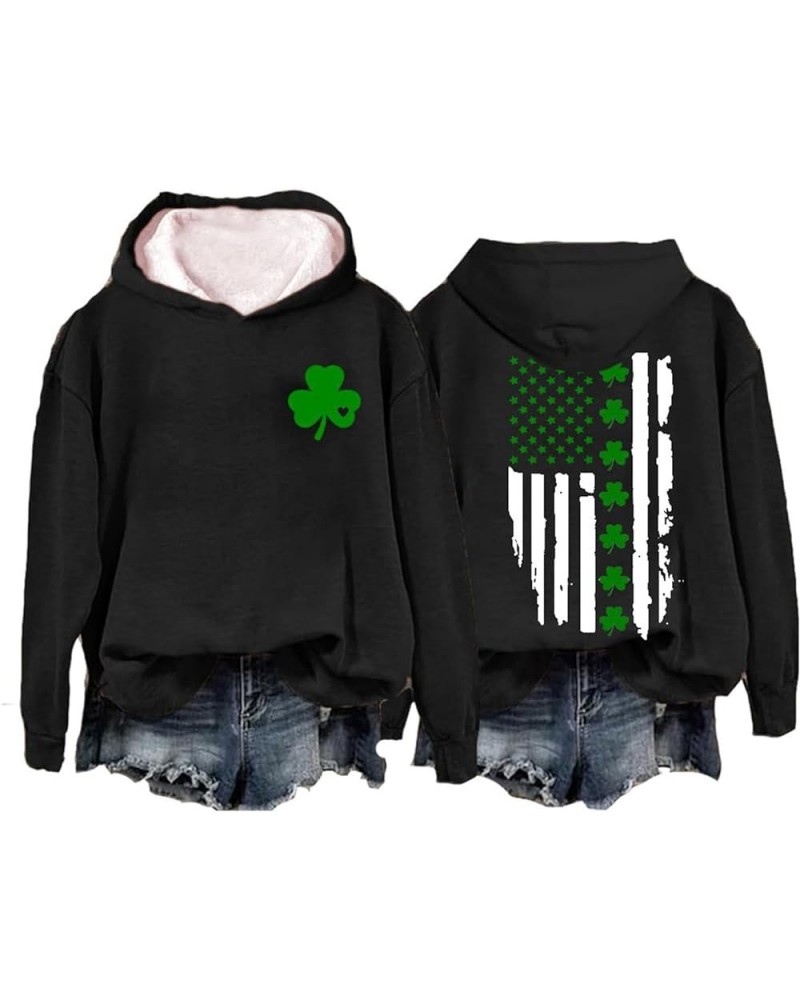 St. Patrick's Day Sweatshirt Women Lucky Clover Print Irish Hoodies Retro Long Sleeve Graphic T-Shirt Pullover Tops 3-black $...