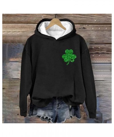 St. Patrick's Day Sweatshirt Women Lucky Clover Print Irish Hoodies Retro Long Sleeve Graphic T-Shirt Pullover Tops 3-black $...