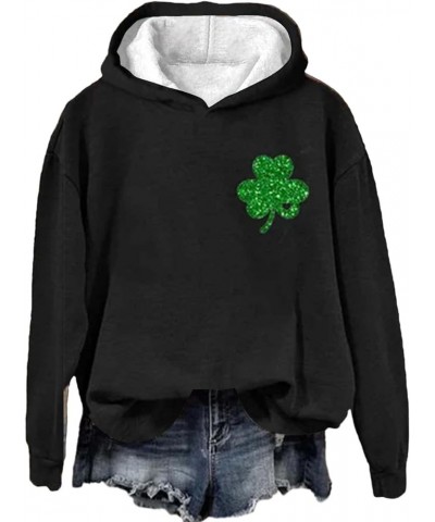 St. Patrick's Day Sweatshirt Women Lucky Clover Print Irish Hoodies Retro Long Sleeve Graphic T-Shirt Pullover Tops 3-black $...