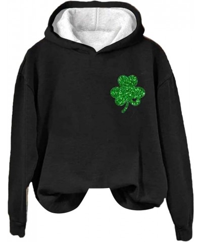 St. Patrick's Day Sweatshirt Women Lucky Clover Print Irish Hoodies Retro Long Sleeve Graphic T-Shirt Pullover Tops 3-black $...