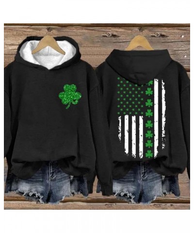 St. Patrick's Day Sweatshirt Women Lucky Clover Print Irish Hoodies Retro Long Sleeve Graphic T-Shirt Pullover Tops 3-black $...