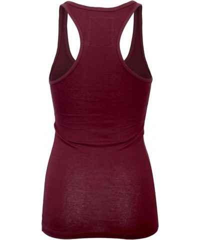 Womens Basic Stretchy Cotton Ribbed Knit Racerback Tank Top (S-XL) 824_burgundy $9.87 Tanks