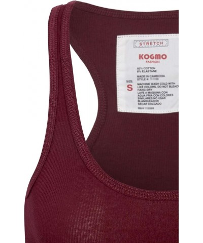 Womens Basic Stretchy Cotton Ribbed Knit Racerback Tank Top (S-XL) 824_burgundy $9.87 Tanks