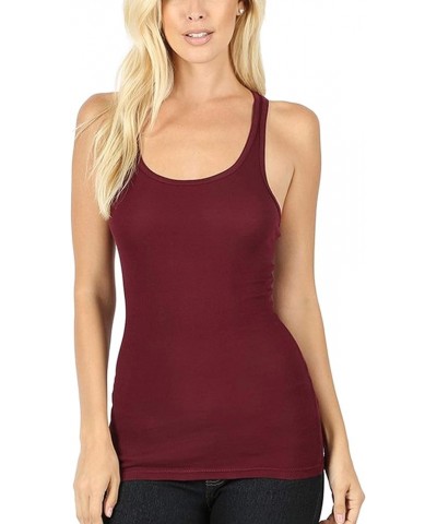 Womens Basic Stretchy Cotton Ribbed Knit Racerback Tank Top (S-XL) 824_burgundy $9.87 Tanks