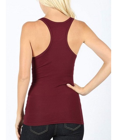 Womens Basic Stretchy Cotton Ribbed Knit Racerback Tank Top (S-XL) 824_burgundy $9.87 Tanks