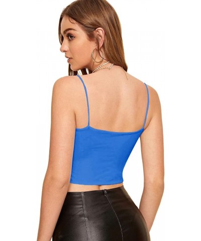 Women's Summer Spaghetti Strap Sleeveless Sexy Rave Cut Out Cami Crop Top Blue Solid $11.52 Tanks