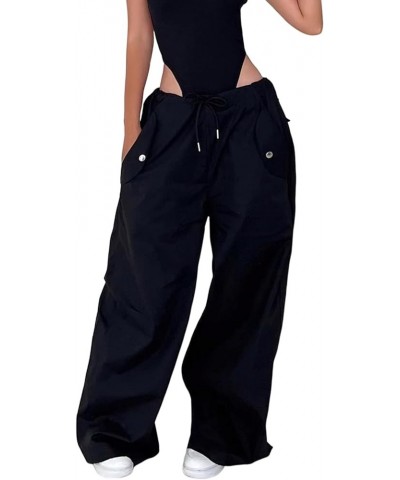 Womens Casual Loose Drawstring Wide Leg Lounge Pants Comfy High Waisted Hip Hop Boyfriend Cargo Long Pant Bblack $10.19 Pants