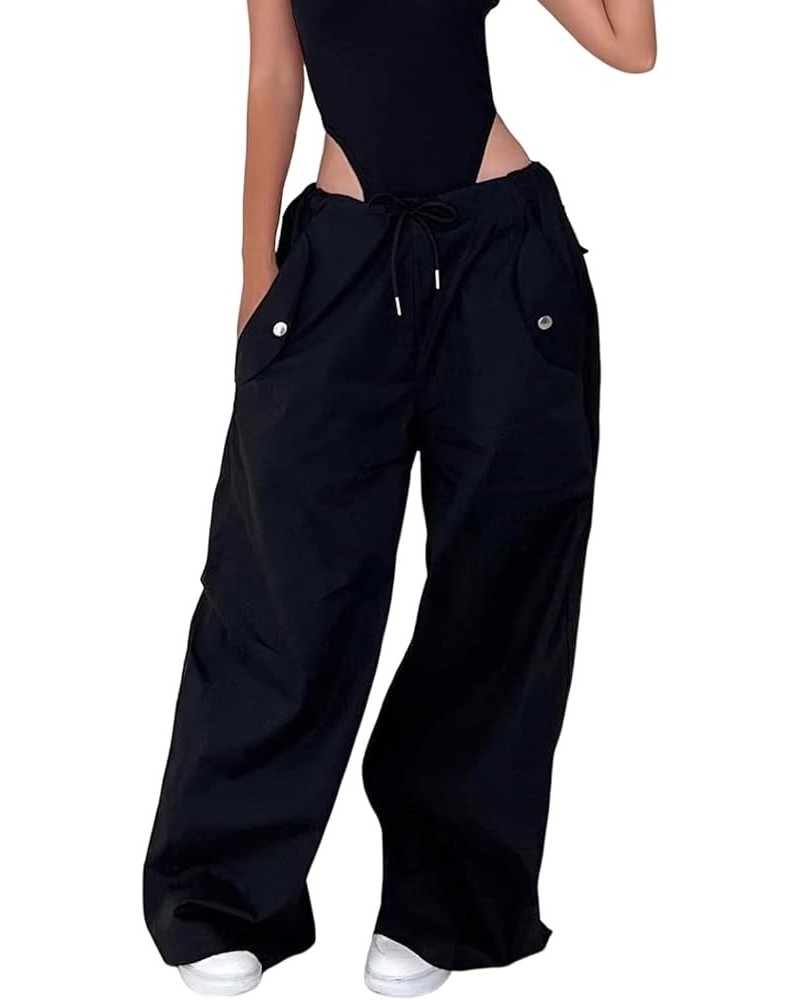 Womens Casual Loose Drawstring Wide Leg Lounge Pants Comfy High Waisted Hip Hop Boyfriend Cargo Long Pant Bblack $10.19 Pants