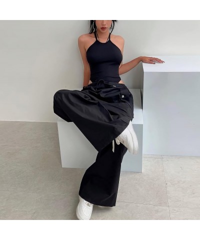 Womens Casual Loose Drawstring Wide Leg Lounge Pants Comfy High Waisted Hip Hop Boyfriend Cargo Long Pant Bblack $10.19 Pants