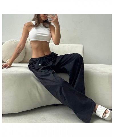 Womens Casual Loose Drawstring Wide Leg Lounge Pants Comfy High Waisted Hip Hop Boyfriend Cargo Long Pant Bblack $10.19 Pants