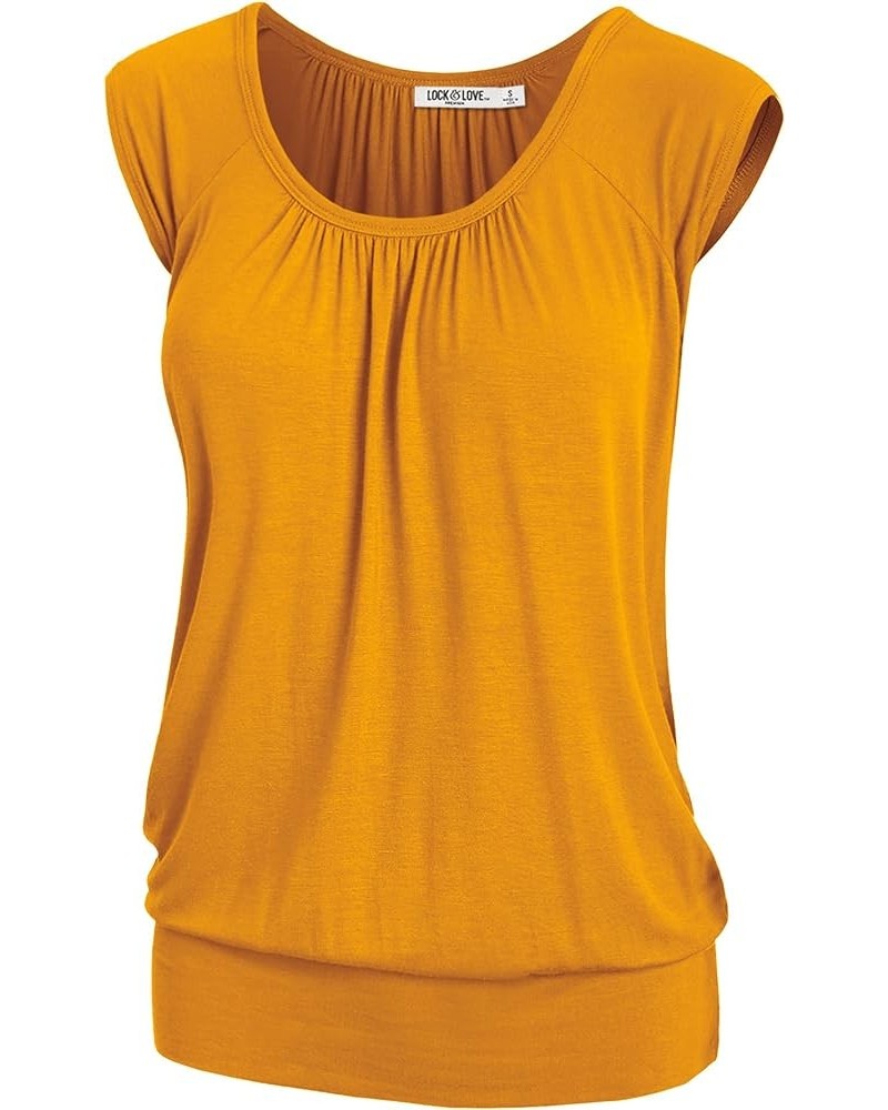 Women's Scoop Neck Short Sleeve Solid/Print/Dip-Dye Sweetheart Top S-3XL Plus Size Wt1054_mustard $13.54 Sweaters