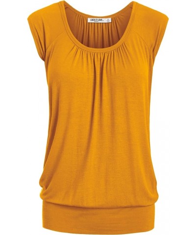 Women's Scoop Neck Short Sleeve Solid/Print/Dip-Dye Sweetheart Top S-3XL Plus Size Wt1054_mustard $13.54 Sweaters