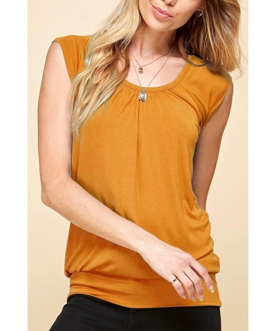 Women's Scoop Neck Short Sleeve Solid/Print/Dip-Dye Sweetheart Top S-3XL Plus Size Wt1054_mustard $13.54 Sweaters