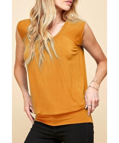 Women's Scoop Neck Short Sleeve Solid/Print/Dip-Dye Sweetheart Top S-3XL Plus Size Wt1054_mustard $13.54 Sweaters