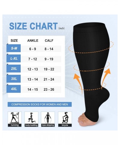 3 Pack Copper Compression Socks for Women & Men, 20-30mmHg Open Toe Knee High Stockings for Circulation Support B03-3 Pack Bl...