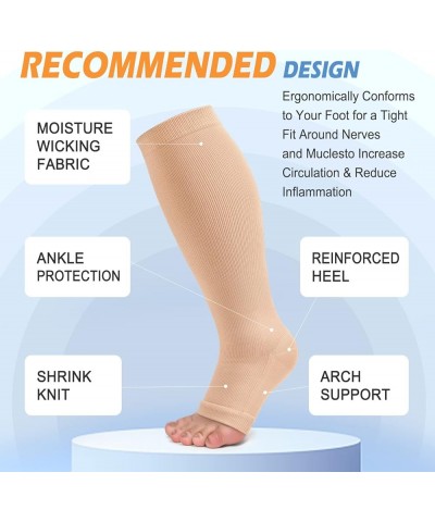 3 Pack Copper Compression Socks for Women & Men, 20-30mmHg Open Toe Knee High Stockings for Circulation Support B03-3 Pack Bl...