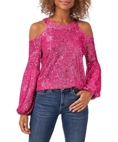 Sequin Tops Women Sparkle Party Night Long Sleeve Tops Cold Shoulder Crew Tunic Short Sleeve Tops Concert Outfit Pink $23.39 ...