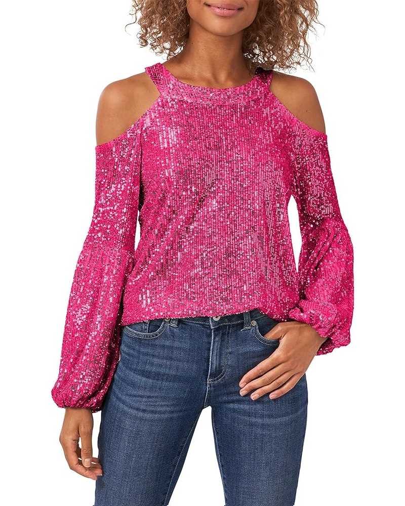 Sequin Tops Women Sparkle Party Night Long Sleeve Tops Cold Shoulder Crew Tunic Short Sleeve Tops Concert Outfit Pink $23.39 ...