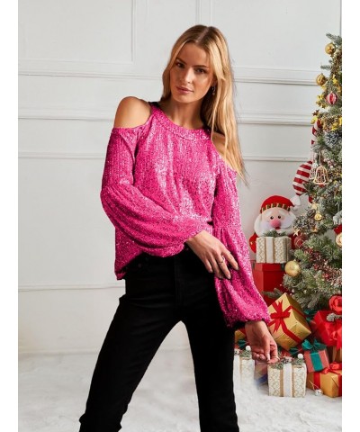 Sequin Tops Women Sparkle Party Night Long Sleeve Tops Cold Shoulder Crew Tunic Short Sleeve Tops Concert Outfit Pink $23.39 ...