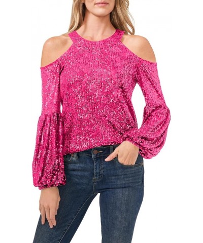 Sequin Tops Women Sparkle Party Night Long Sleeve Tops Cold Shoulder Crew Tunic Short Sleeve Tops Concert Outfit Pink $23.39 ...