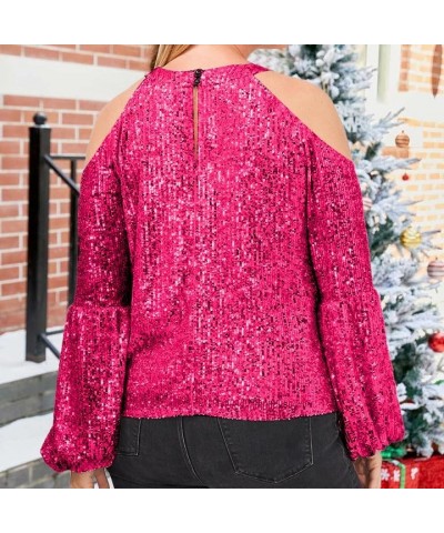 Sequin Tops Women Sparkle Party Night Long Sleeve Tops Cold Shoulder Crew Tunic Short Sleeve Tops Concert Outfit Pink $23.39 ...