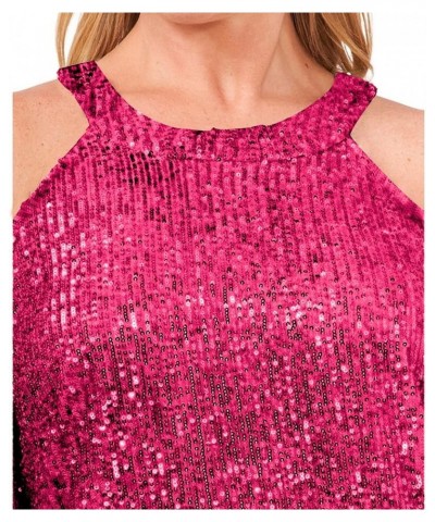 Sequin Tops Women Sparkle Party Night Long Sleeve Tops Cold Shoulder Crew Tunic Short Sleeve Tops Concert Outfit Pink $23.39 ...