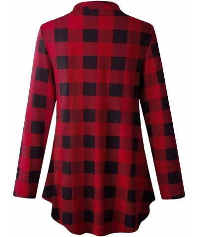 Womens Plaid Shirts Henley V Neck Casual Loose Long Sleeve Tunic Tops T-Shirt Blouses Bb Red $11.25 Tops