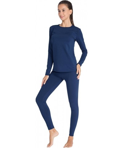 Thermal Underwear for Women Fleece Lined Basic Long John Set Ultra Soft S-XXL A-navy $8.25 Underwear