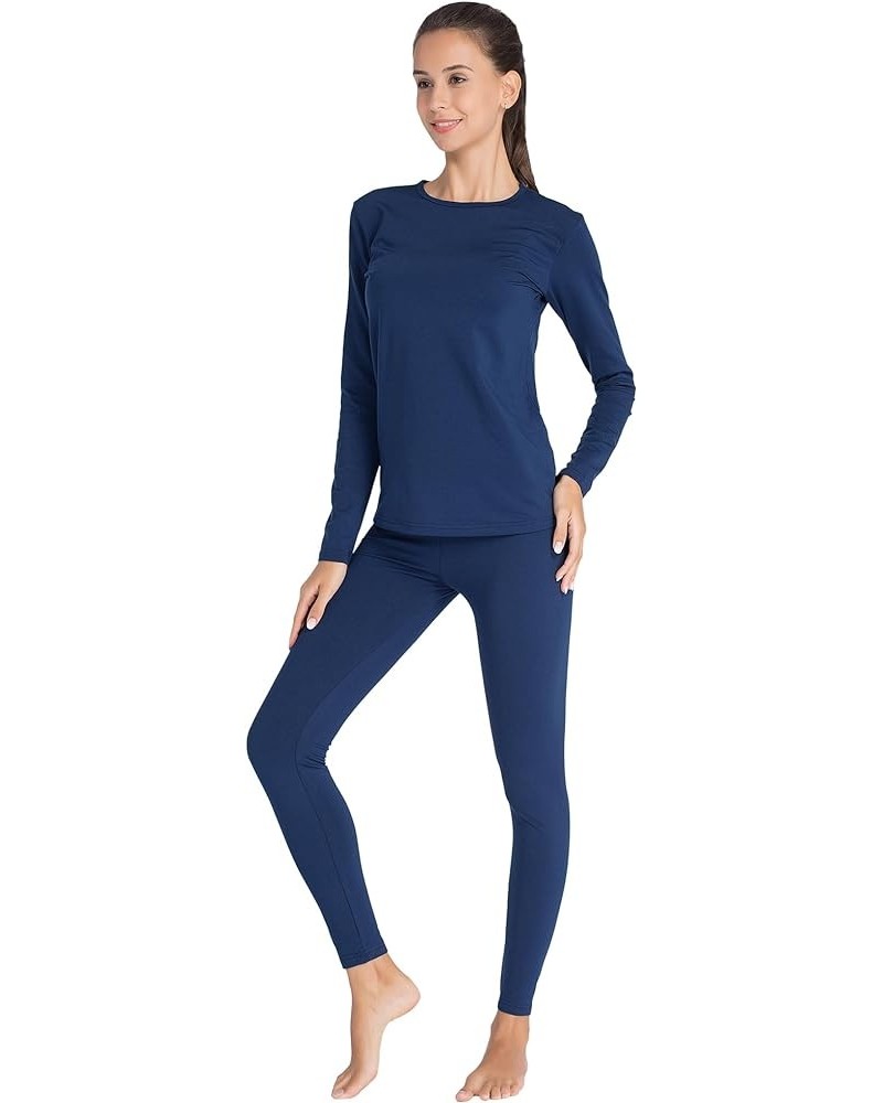 Thermal Underwear for Women Fleece Lined Basic Long John Set Ultra Soft S-XXL A-navy $8.25 Underwear