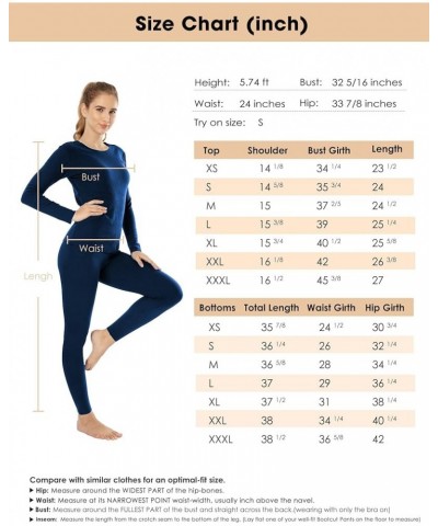 Thermal Underwear for Women Fleece Lined Basic Long John Set Ultra Soft S-XXL A-navy $8.25 Underwear