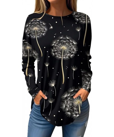 Blouses for Women Dressy Casual Hippie T-Shirts Geometric Print Tunics Tops Long Sleeve Crew Neck Sweatshirts Fall Winter 07-...