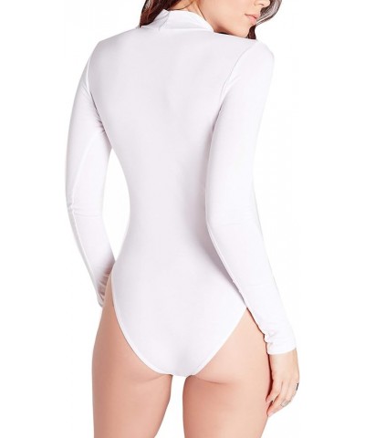 May&Maya Women's Mock Neck Plunging V-neckline Bodysuit White $9.68 Bodysuits