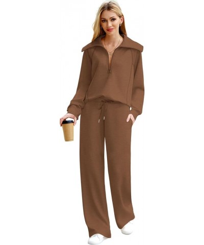 Lounge Sets For Women 2023 Oversized Half Zip Sweatshirt And Wide Leg Sweatpant 2 Piece Outfits Sweatsuit Tracksuit Brown $31...