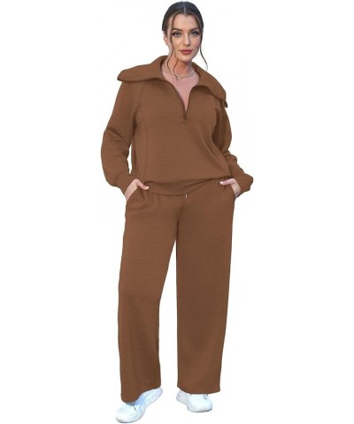 Lounge Sets For Women 2023 Oversized Half Zip Sweatshirt And Wide Leg Sweatpant 2 Piece Outfits Sweatsuit Tracksuit Brown $31...