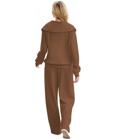 Lounge Sets For Women 2023 Oversized Half Zip Sweatshirt And Wide Leg Sweatpant 2 Piece Outfits Sweatsuit Tracksuit Brown $31...