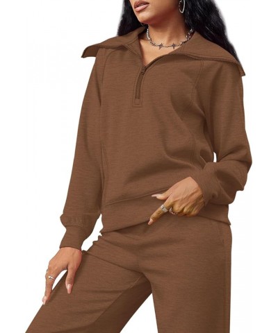 Lounge Sets For Women 2023 Oversized Half Zip Sweatshirt And Wide Leg Sweatpant 2 Piece Outfits Sweatsuit Tracksuit Brown $31...